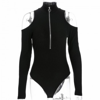 Black Long Sleeve Bodysuit Winter 2018 Elegant Turtleneck Body Femme Sexy Strapless Hollow Out